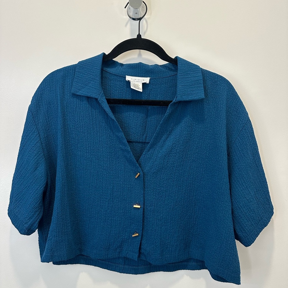 Blue button up crop top